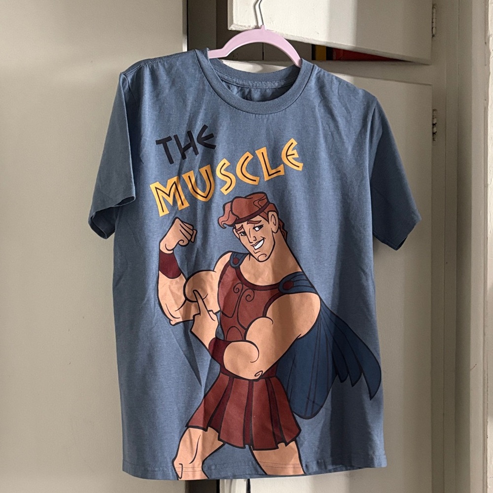 Disney Blue Graphic Tee with Red and Yellow Hercules Motif